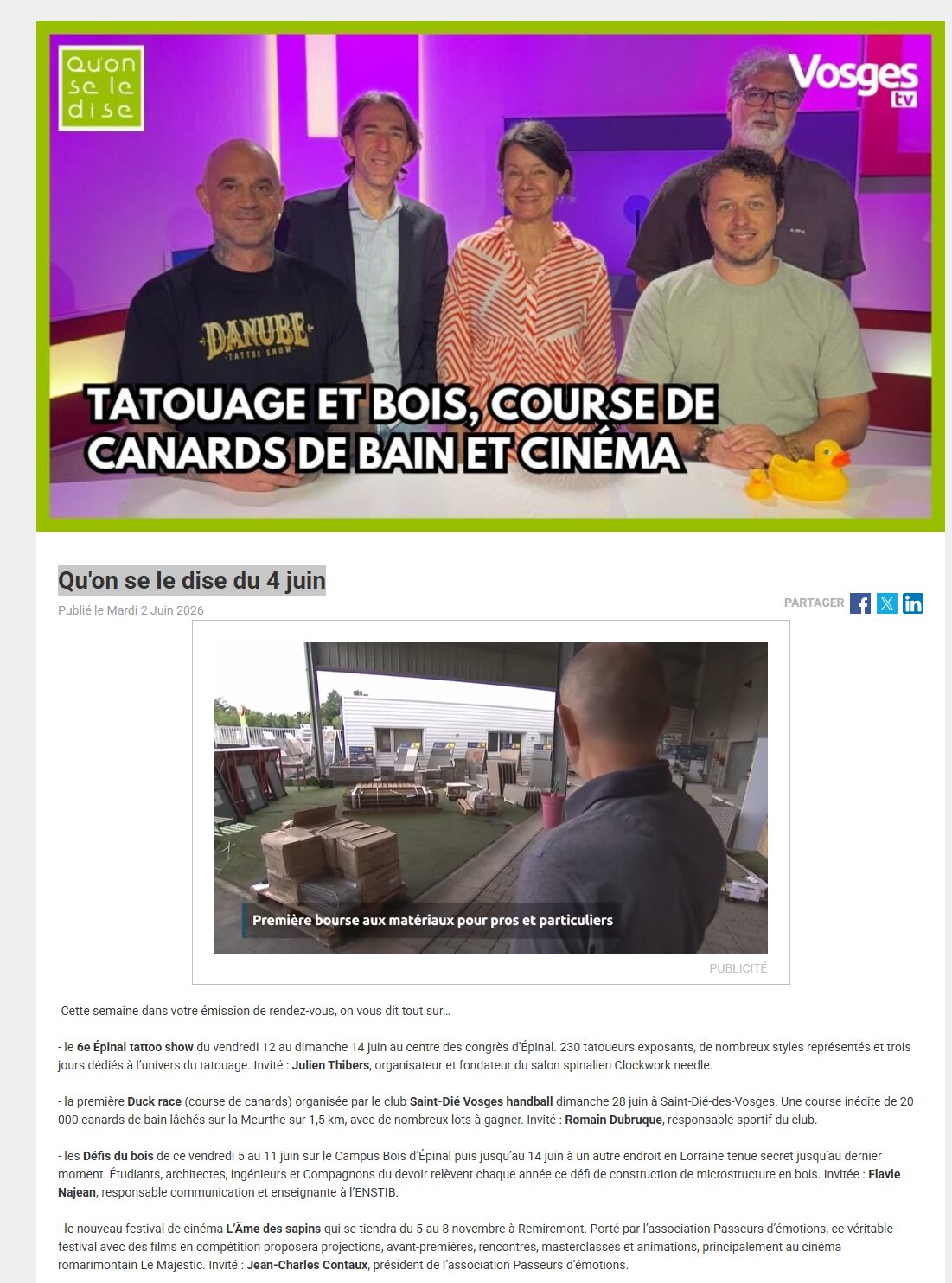 Vosges Télévision – Emission Qu’on se le dise