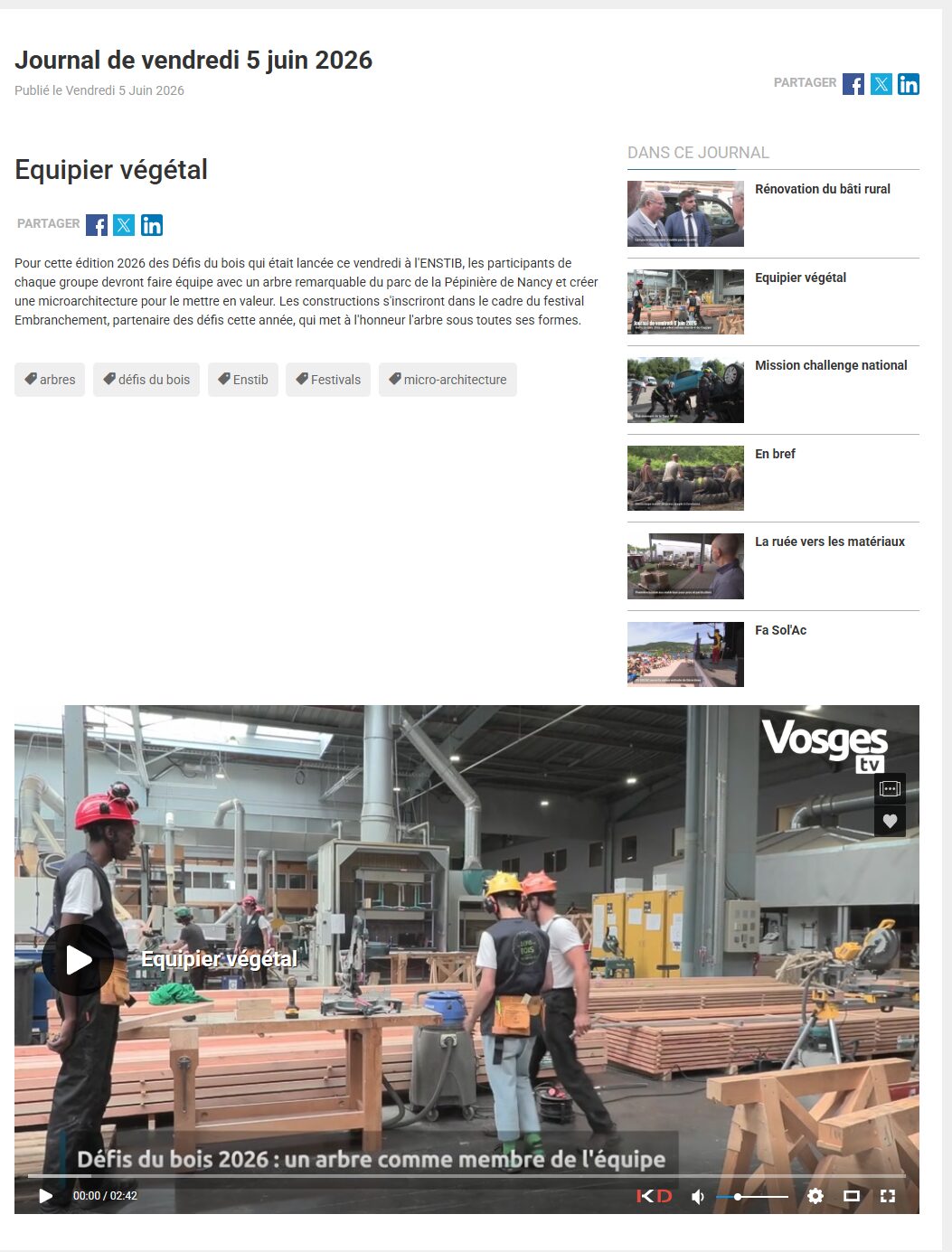 Vosges Télévision Journal du 5 juin